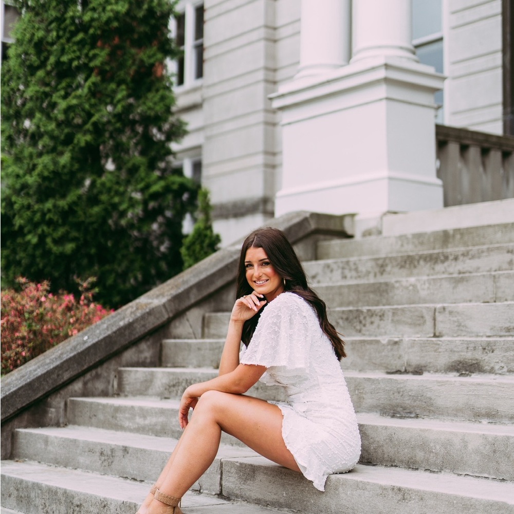 White Embroidered Ruffle Mini Dress - Picture 3 of 3